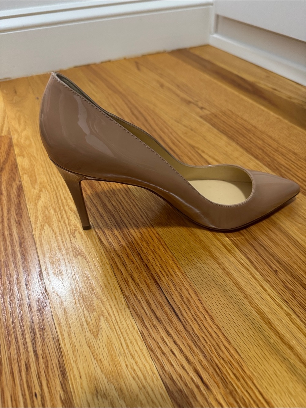 Christian Louboutin Patent Leather Pointed-Toe Pump in Taupe